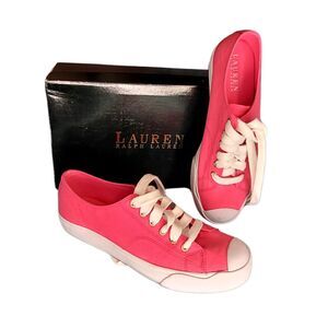 Lauren Sandelle Parrott Pink Canvas 7.5B Summer Slip On Women's Shoe Flats Woman